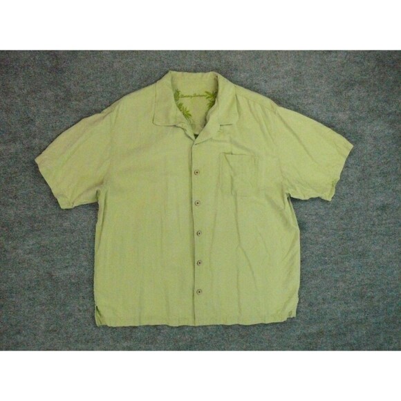 Tommy Bahama Shirt Mens XL Green Silk Camp Palm Embroidered - Picture 2 of 9
